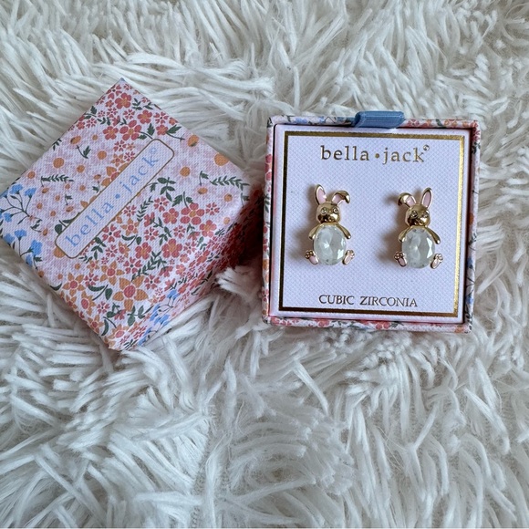 Bella Jack Goldtone Crackle Cubic Zirconia Easter Bunny Earrings - Picture 6 of 14